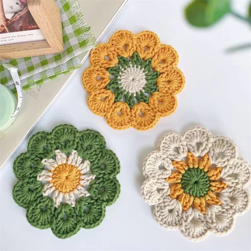 Outdoor Furniture Dining - 1PCS Woven Coasters Sunflower Absorbent Mats