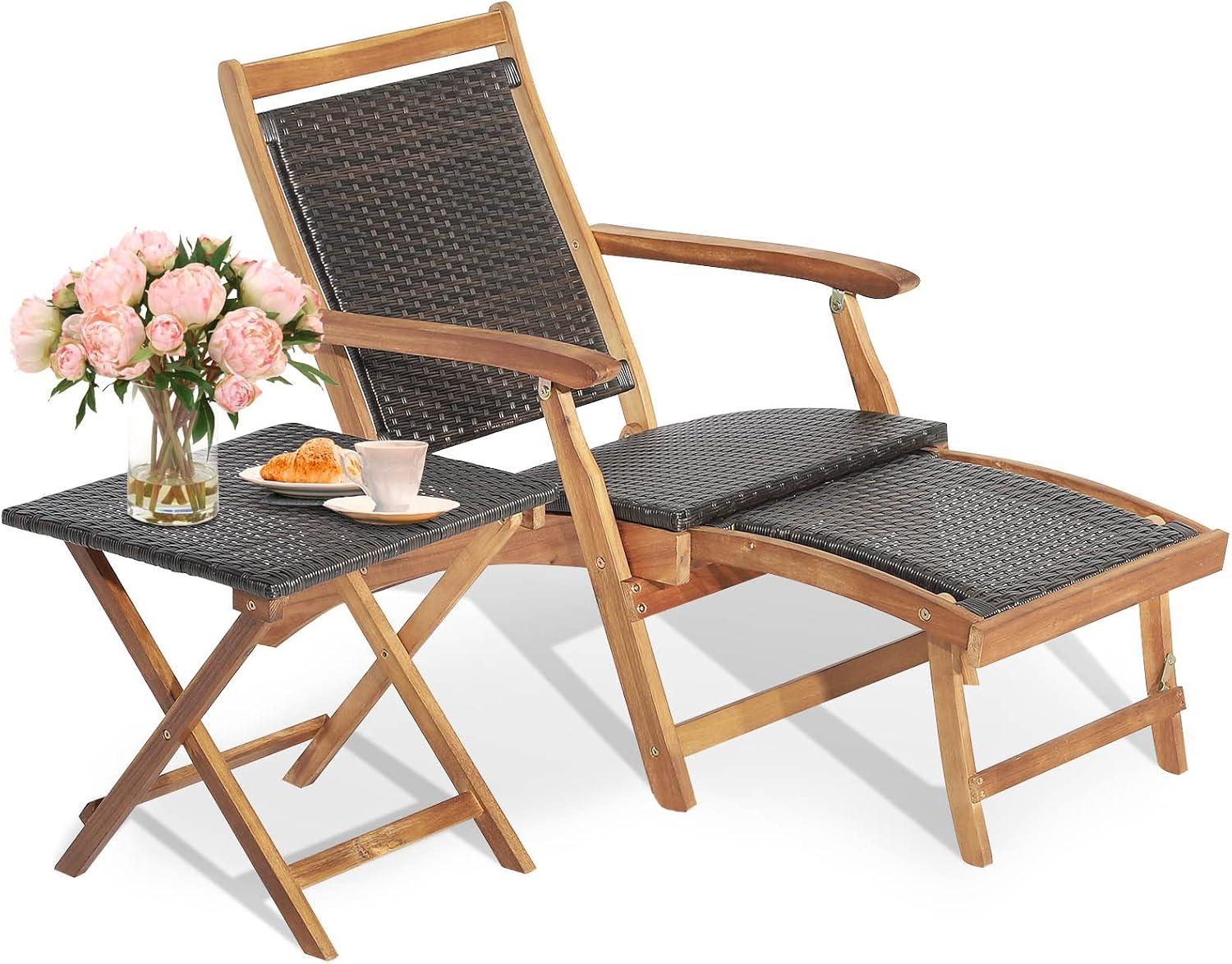 Outdoor Furniture Recliner Set - Foldable Outdoor Patio Lounge Chair And