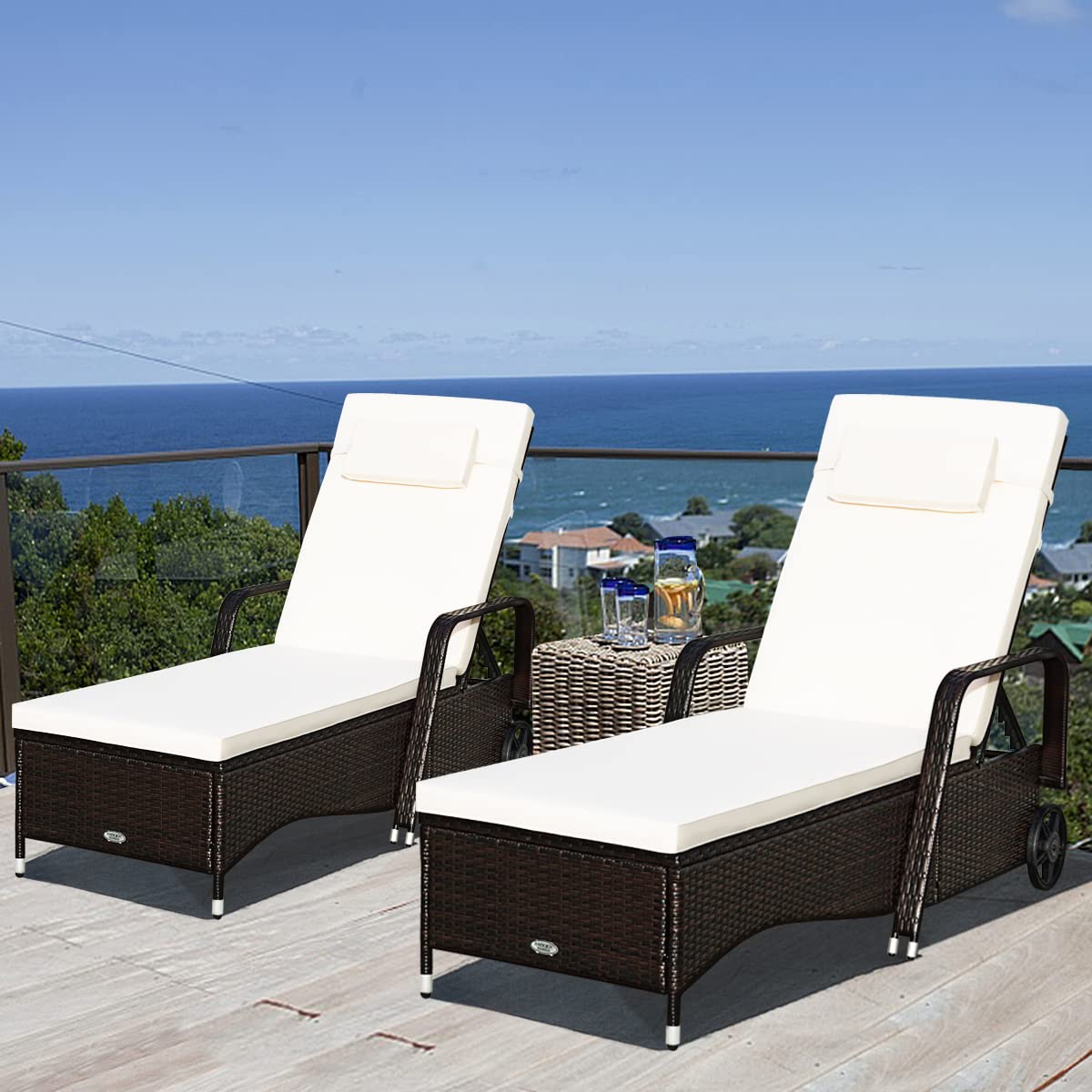 2PCS PE Rattan Lounge Chairs w - Outdoor Furniture No Cushions 评论和价格