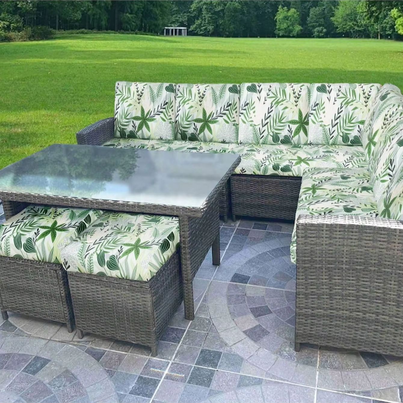 Outdoor Tropical Print Sofa Cu - Outdoor Furniture No Cushions 评论和价格