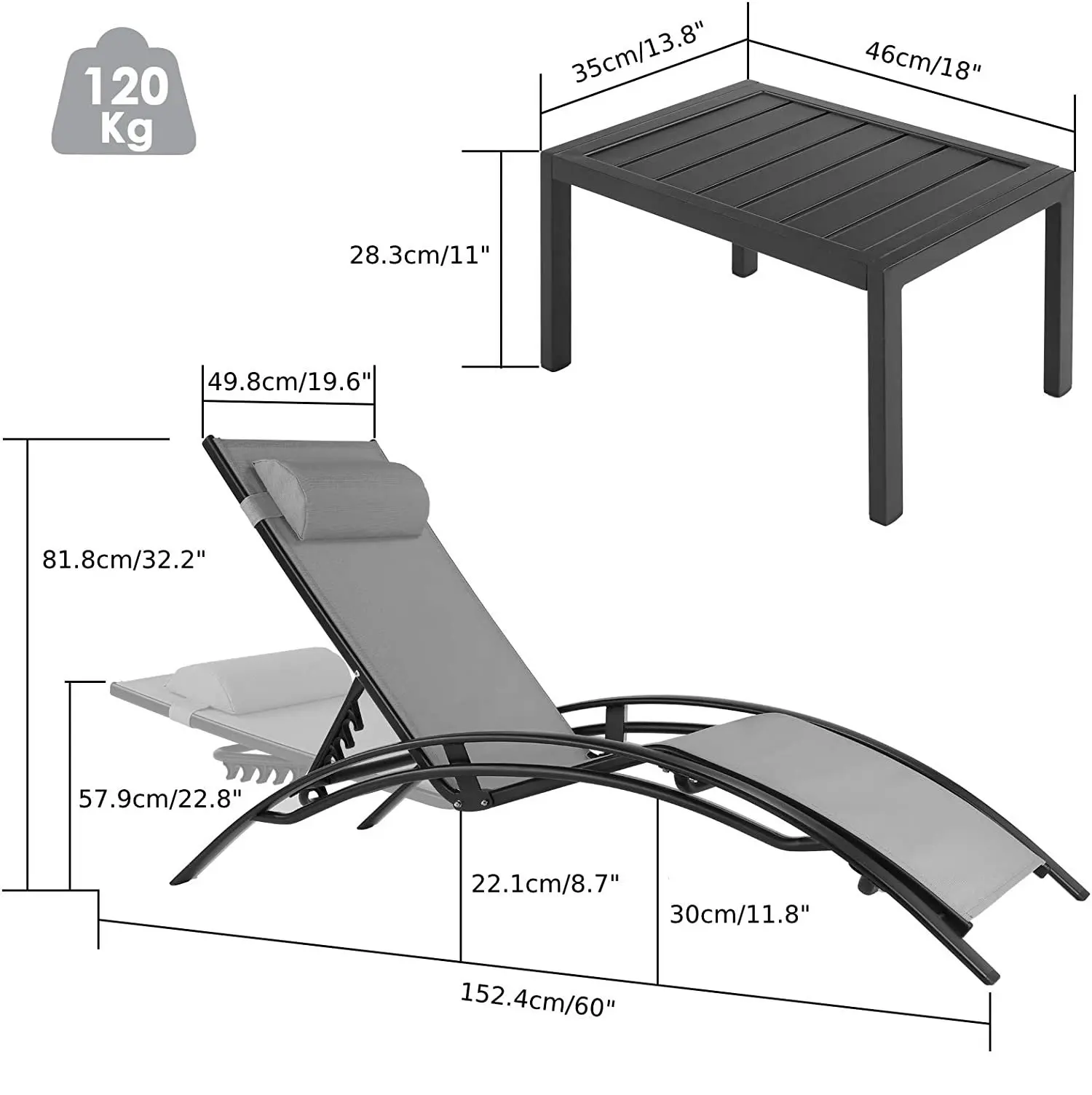 Aluminum Lounge Chair for Outs - Outdoor Furniture Recliner Set 评论和价格